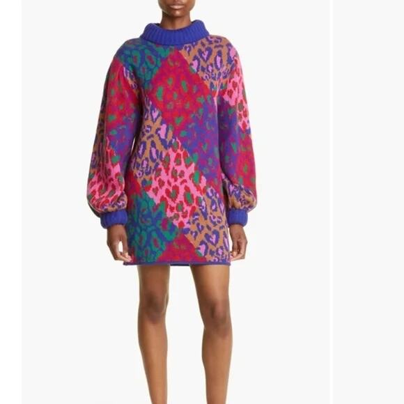 Farm Rio Mixed Leopard Pop Sweater Dress Size Medium - Picture 2 of 16